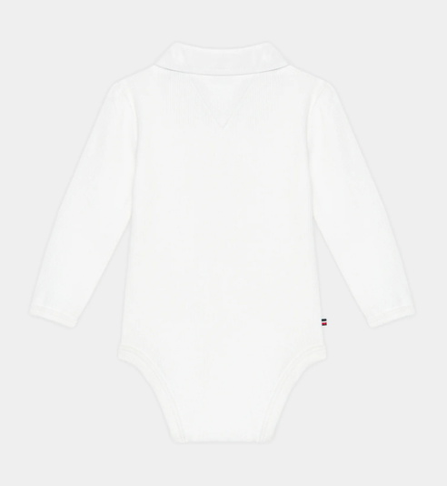 Tommy Hilfiger baby uni longsleeve rib romper met kraagje in de kleur wit