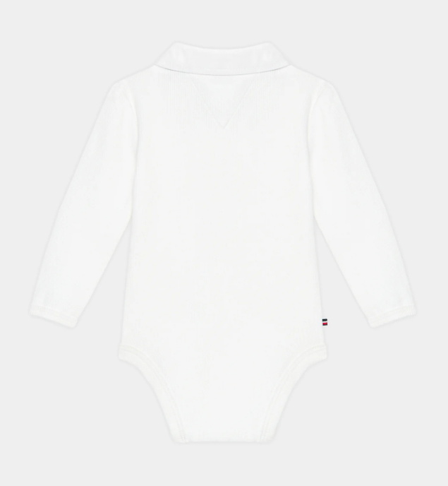 Tommy Hilfiger baby uni longsleeve rib romper met kraagje in de kleur wit